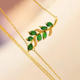 Natural Hetian Jade Leaf Pendant Tassel Necklace