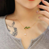 Natural Hetian Jade Leaf Pendant Tassel Necklace