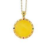 Yellow Chalcedony Hollow Plane Necklace Pendant Ancient Craft Jewelry