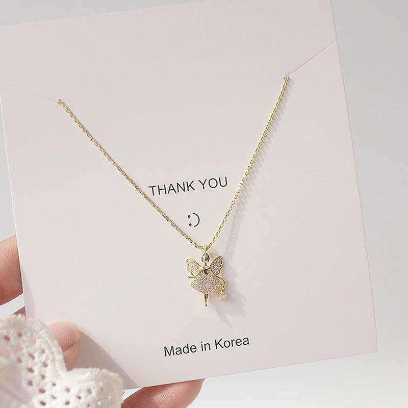Fairy Magic Wand Necklace with CZ Inlay 14K Plated