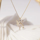 Fairy Magic Wand Necklace with CZ Inlay 14K Plated