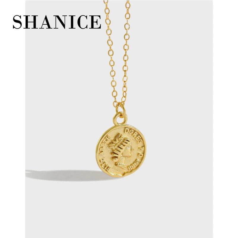 SHANICE S925 Silver Necklace Vintage Geometric Portrait Coin Choker Party Punk