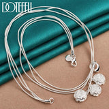 925 Silver Three Rose Flowers Snake Chain Necklace Women Wedding Jewelry