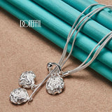 925 Silver Three Rose Flowers Snake Chain Necklace Women Wedding Jewelry