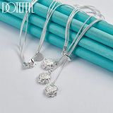 925 Silver Three Rose Flowers Snake Chain Necklace Women Wedding Jewelry