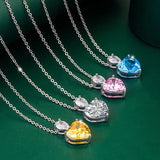 925 Silver Heart Pendant Necklace with Zircon Gemstone for Wedding Party Gift