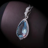 925 Silver Necklace Water Drop Shape Sapphire Pendant Wedding Gift