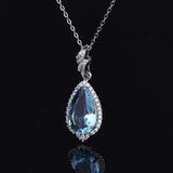 925 Silver Necklace Water Drop Shape Sapphire Pendant Wedding Gift