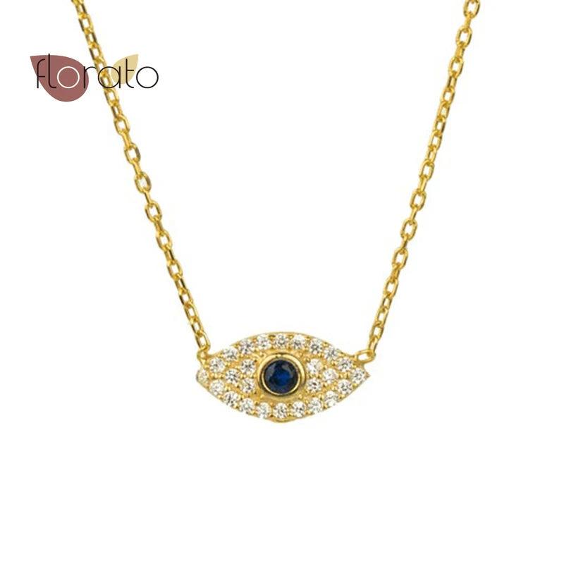 925 Silver Demon Eye/Crystal Moon Pendant Necklace Zircon Jewelry