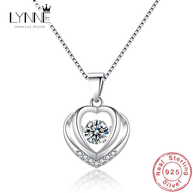 Rotatable Heart Pendant Necklace 925 Sterling Silver Women Jewelry