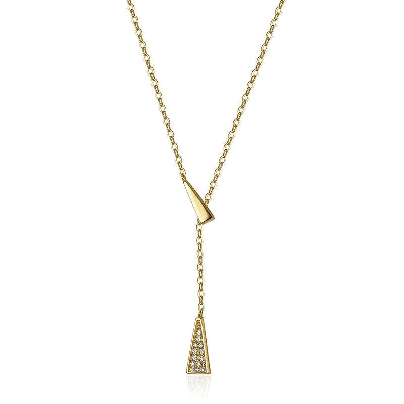925 Silver Zircon Tassel Triangle Pendant Necklace for Women