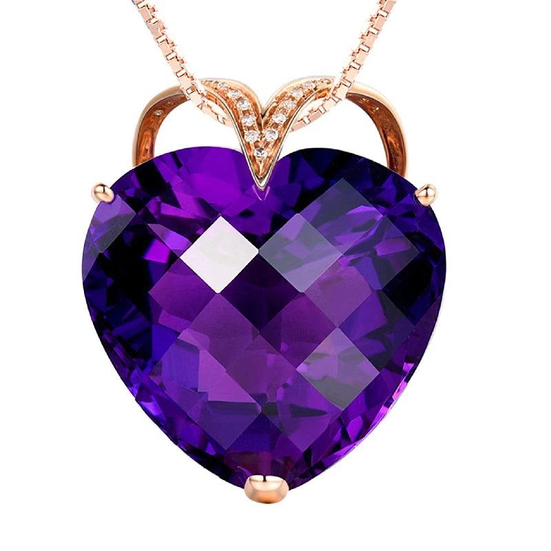 Heart Shaped Amethyst Zircon Gemstone Pendant 925 Silver Necklace