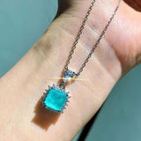 Vintage Paraiba Tourmaline Pendant Necklace High Carbon Diamond Fine Jewelry