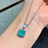 Vintage Paraiba Tourmaline Pendant Necklace High Carbon Diamond Fine Jewelry