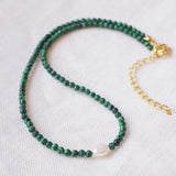 Green Malachite Choker Necklace for Women, Nature Pearl Beads