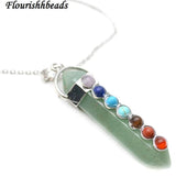 Green Aventurine Jade Stone Point Pendant Necklace with Chakra Chains