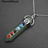 Green Aventurine Jade Stone Point Pendant Necklace with Chakra Chains