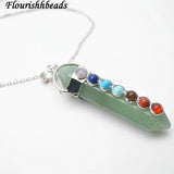 Green Aventurine Jade Stone Point Pendant Necklace with Chakra Chains
