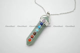 Green Aventurine Jade Stone Point Pendant Necklace with Chakra Chains