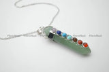 Green Aventurine Jade Stone Point Pendant Necklace with Chakra Chains