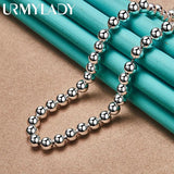 925 Silver Round 6mm Beads Necklace Men Women Party Wedding Jewelry
