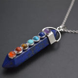 Lapis Lazuli Stone Point Pendant Necklace with 7 Chakra Stones