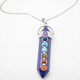 Lapis Lazuli Stone Point Pendant Necklace with 7 Chakra Stones