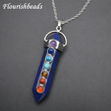 Lapis Lazuli Stone Point Pendant Necklace with 7 Chakra Stones