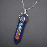 Lapis Lazuli Stone Point Pendant Necklace with 7 Chakra Stones