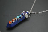 Lapis Lazuli Stone Point Pendant Necklace with 7 Chakra Stones