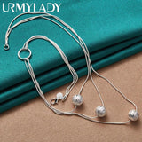 925 Silver Frosted Round Bead Charm Snake Chain Necklace