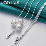 925 Silver Frosted Round Bead Charm Snake Chain Necklace