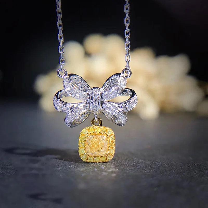 Yellow Zircon Crystal Necklace for Women Daily Party