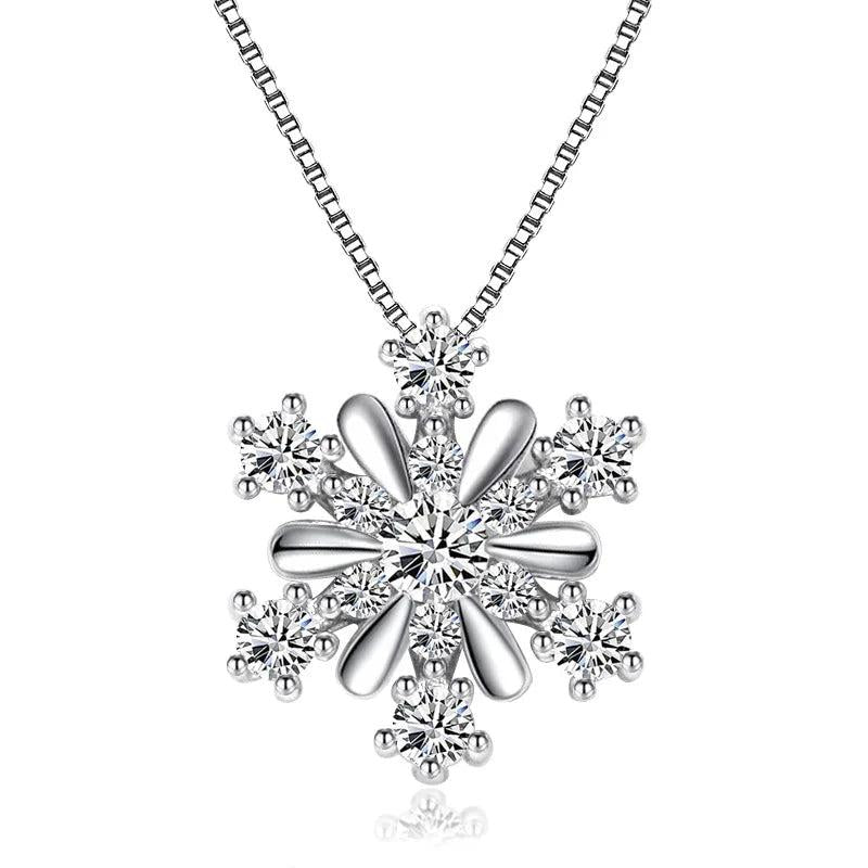 S925 Sterling Silver Snowflake Zircon Necklace 18 Inches