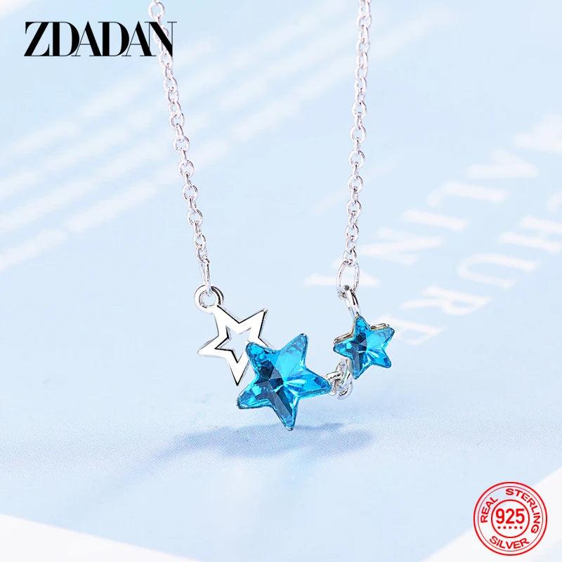 925 Silver Star Crystal Necklace Chain For Women Wedding Jewelry