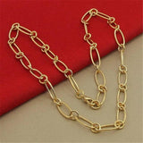 925 Silver Paper Clip Plating 24K Necklace Women Men Party Charm Jewelry