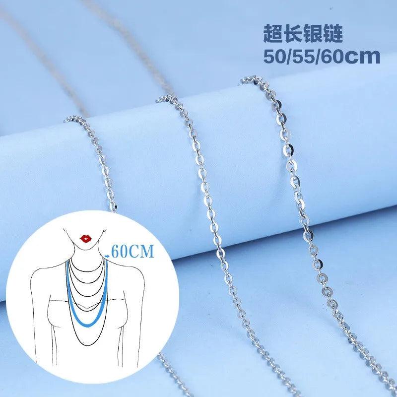 925 Silver 0.8mm O-Link Sweater Necklace 50cm/55cm/60cm Joyas LPC11