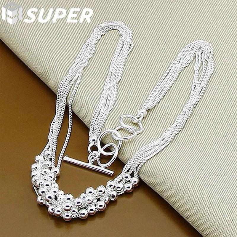 925 Silver Smooth Bead Ball Grapes Necklace 18 Inches Chain Wedding Jewelry