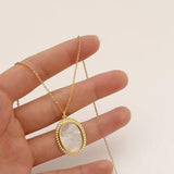 Mother Shell Choker Oval Necklace with 14K Brass Pendant