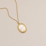Mother Shell Choker Oval Necklace with 14K Brass Pendant