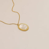 Mother Shell Choker Oval Necklace with 14K Brass Pendant