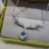 Elk Female Necklace Water Drop Sea CZ Crystal Pendant Chain Silver Choker