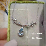Elk Female Necklace Water Drop Sea CZ Crystal Pendant Chain Silver Choker