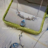 Elk Female Necklace Water Drop Sea CZ Crystal Pendant Chain Silver Choker