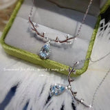 Elk Female Necklace Water Drop Sea CZ Crystal Pendant Chain Silver Choker