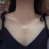 Elk Female Necklace Water Drop Sea CZ Crystal Pendant Chain Silver Choker
