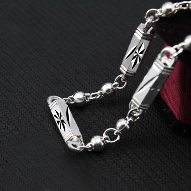 European Wedding Geometric Cylinder Beads 925 Silver Necklace