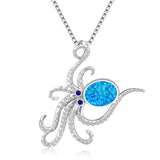 Vintage Silver Octopus Pendant Necklace Fire Opal Jewelry