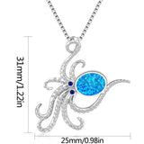 Vintage Silver Octopus Pendant Necklace Fire Opal Jewelry