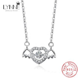 925 Silver Angel Wing Heart Pendant Necklace with Zircon for Women & Girls